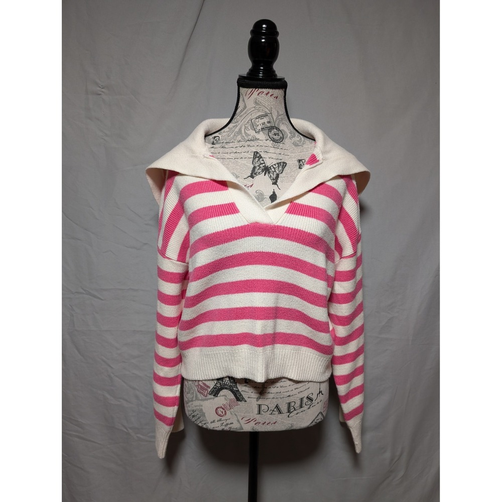 Sincerely Jules White Pink Stripe Crop Preppy Sweater Barbiecore Coastal Medium